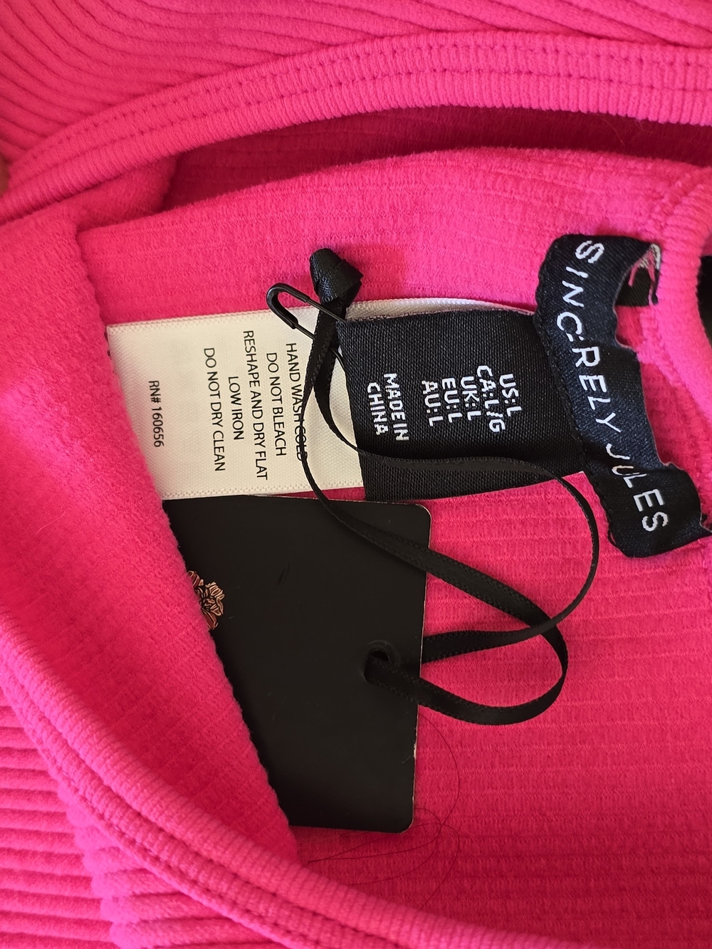 NWT Sincerely Jules Bright Pink Long Sleeve Beaded Crop Top Womens Sz Large - Picture 6 of 11